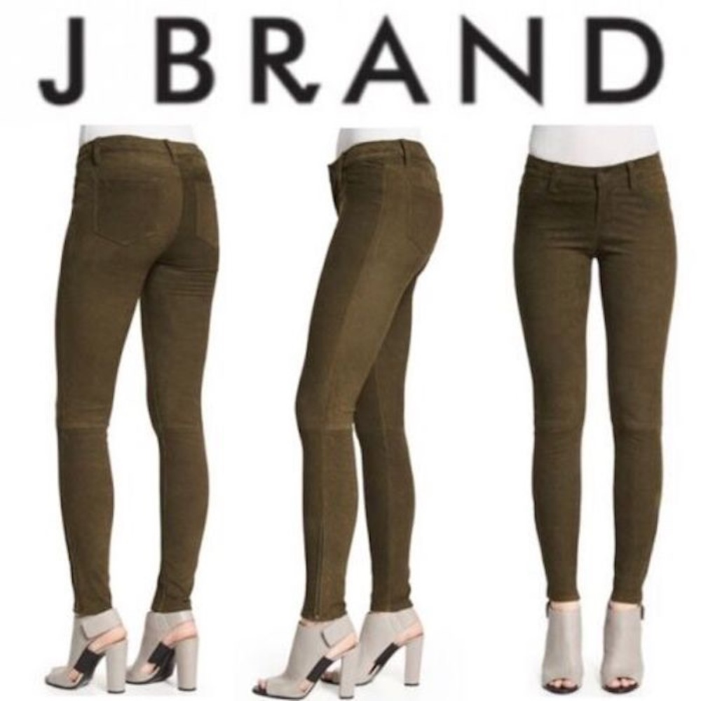 J Brand N8001 Camo Olive Green Suede Super Skinny Pants